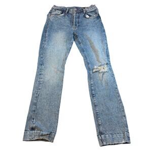 AllSaints womens Zoe Jeans button fly light medium wash, knee distress. Size 27